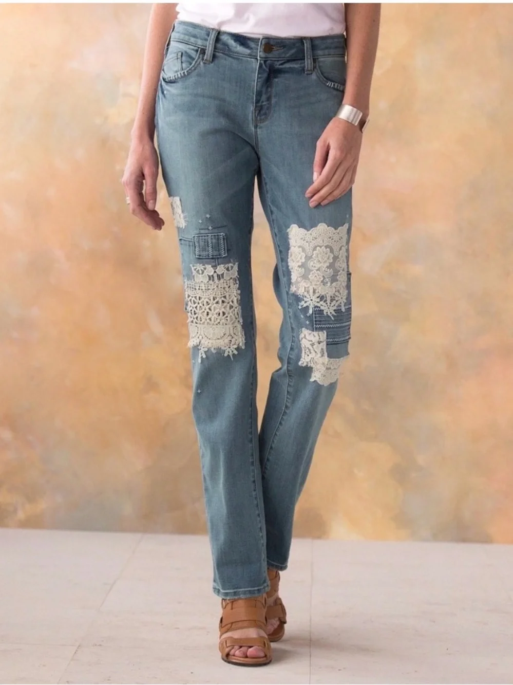 Sundance Magnolia Lace Embellished Jeans Size 28 - Picture 4 of 15
